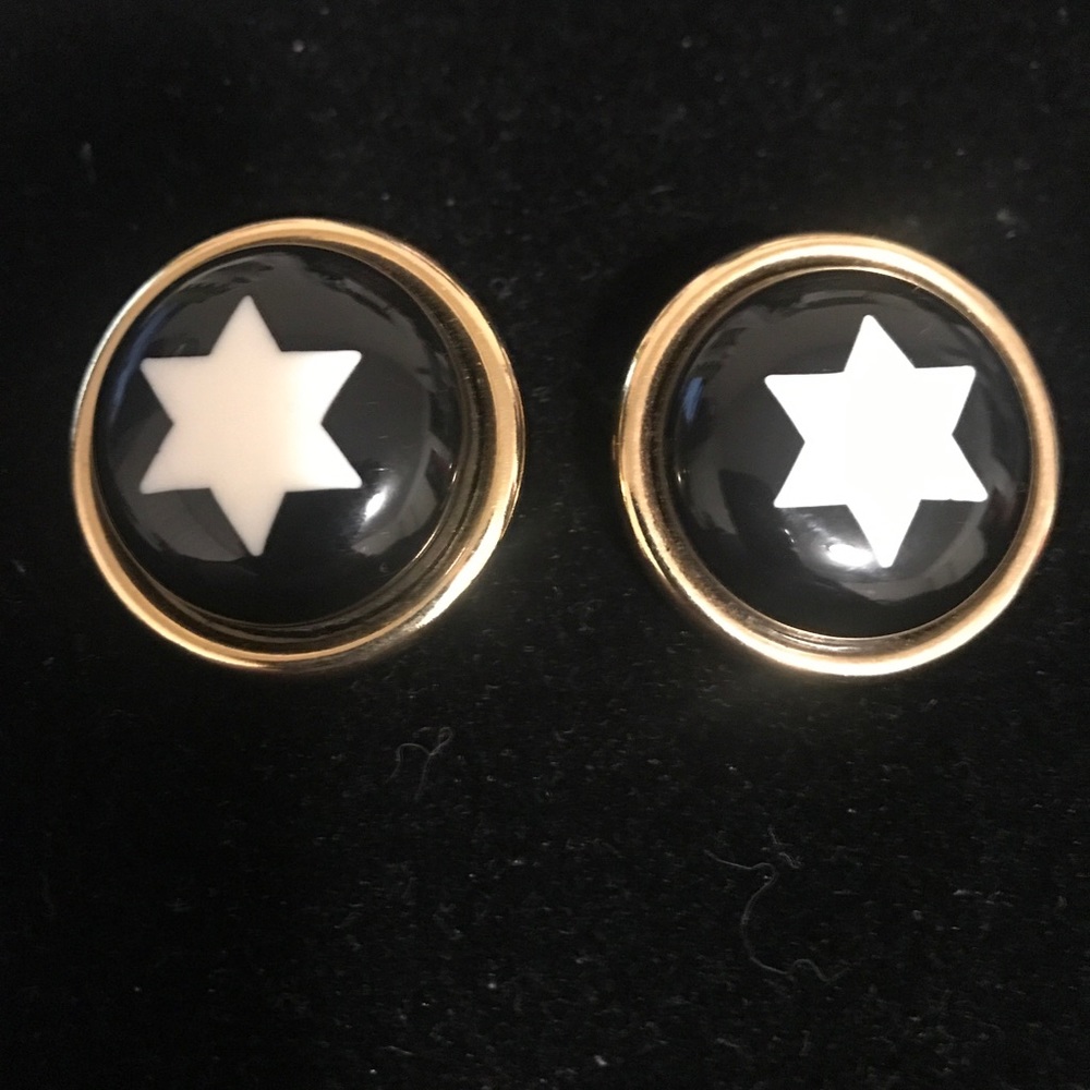 Moschino Black White Star Round Clipon Earrings